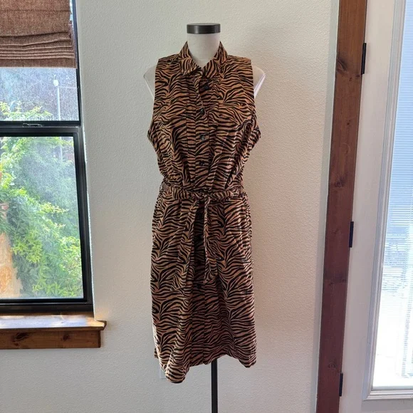 Anthropologie Maeve Tiger Print Cotton Shirt Dress size 14 - Picture 9 of 14